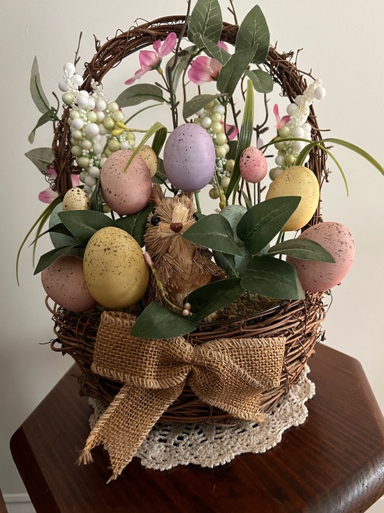 Unbranded Other - Spring Easter Basket with Pastel Speckled Eggs and Bunny